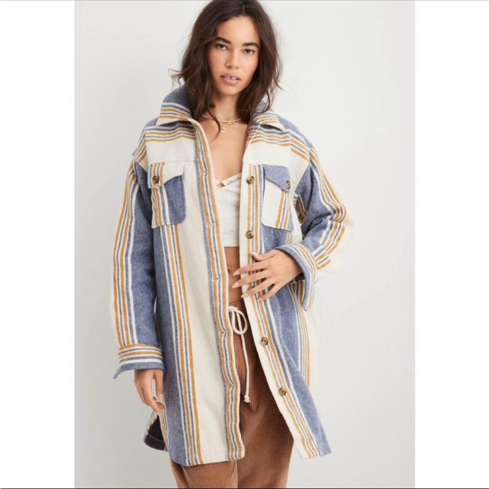 Aerie Blue and Cream Striped Utility Jacket